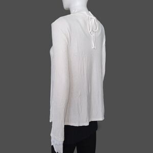 MICHAEL STARS Rib Knit Back Tie White Mock Neck Swing Top OS One Size Fits Most